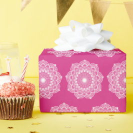 Papel De Regalo Mandala Blanco sobre Fondo Rosa