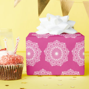 Papel De Regalo Mandala Blanco sobre Fondo Rosa