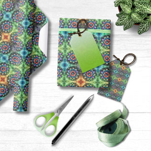 Papel De Regalo Mandala celeste neón con resumen vibrante