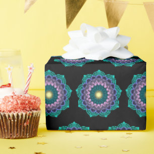 Papel De Regalo Mandalá Colorido sobre Fondo Negro