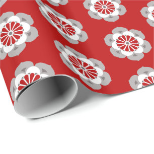 Papel De Regalo Mandala de flores Lotus, rojo oscuro, gris y blanc