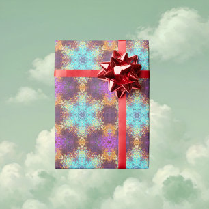 Papel De Regalo Mandala digital amarillo azul y púrpura