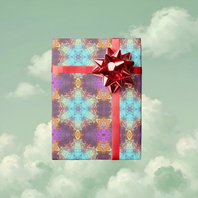 Papel De Regalo Mandala digital amarillo azul y púrpura (Blue Yellow and Purple Digital Paint Mandala Wrapping Paper By Wormhole Orbital)