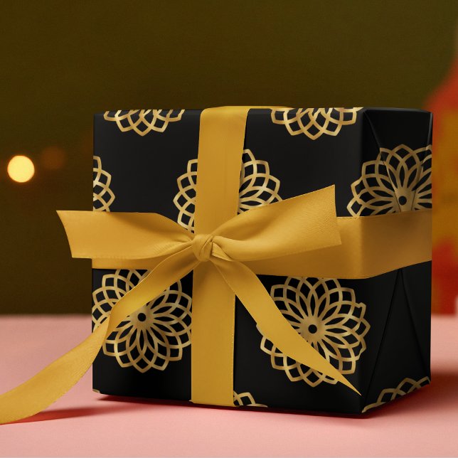 Papel De Regalo Mandala elegante de moda negra y oro (Subido por el creador)