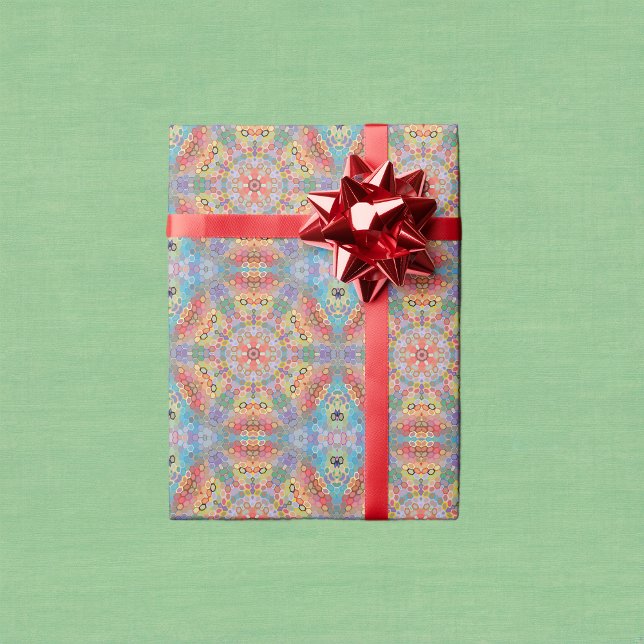 Papel De Regalo Mandalá Hexagonal Arcoíris (Rainbow Hexagon Mandala Wrapping Paper by Wormhole Orbital)