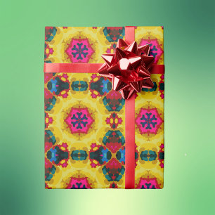 Papel De Regalo Mandala retro azul amarillo y rosa