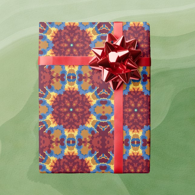 Papel De Regalo Mandala retro azul rojo y amarillo (Subido por el creador)