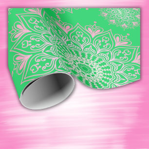 Papel De Regalo Mandala rosa bonito en verde  