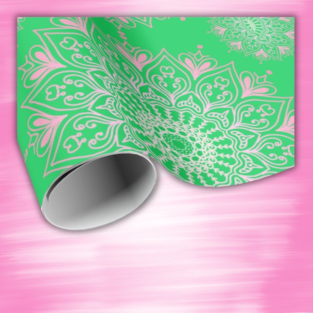 Papel De Regalo Mandala rosa bonito en verde | (Subido por el creador)