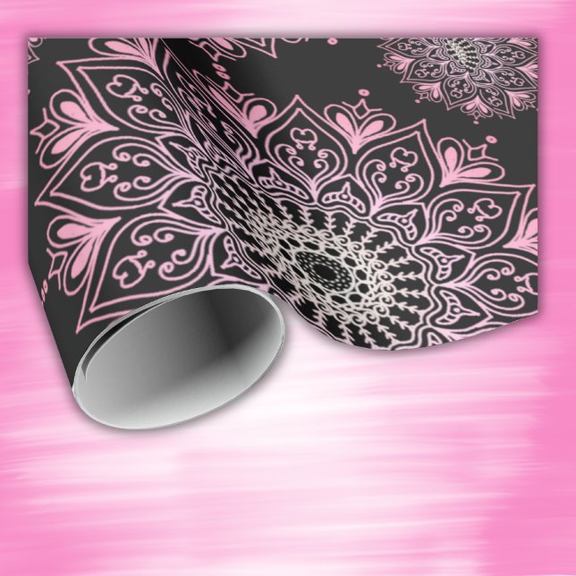 Papel De Regalo mandala rosa bonito sobre negro | (Subido por el creador)