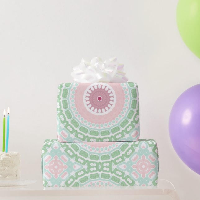 Papel De Regalo Mandala rosa y verde pastel (Regalos de fiesta)