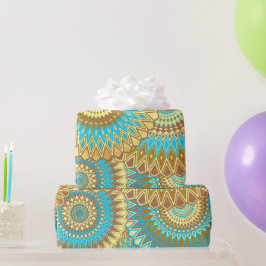 Papel De Regalo Mandalá superpuesto azul marrón dorado
