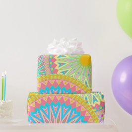 Papel De Regalo Mándala superpuesto rosa azul amarillo menta púrpu