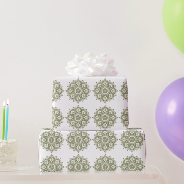 Papel De Regalo Mandalas Boho Verde Salvia (Regalos de fiesta)