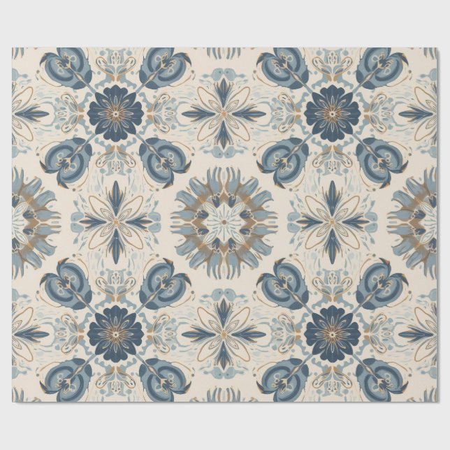 Papel De Regalo Mandalas Florales Boho Índigo (Superficie plana)