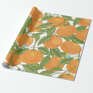 Papel De Regalo Mandarina naranja sin soldadura con hojas y