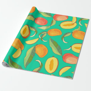 Papel De Regalo Mango. Patrón sin foco con trópico amarillo y rojo