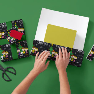 Papel De Regalo Maní   La pandilla alrededor del árbol de Navidad