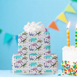 Papel De Regalo Manía de dinosaurios coloridos