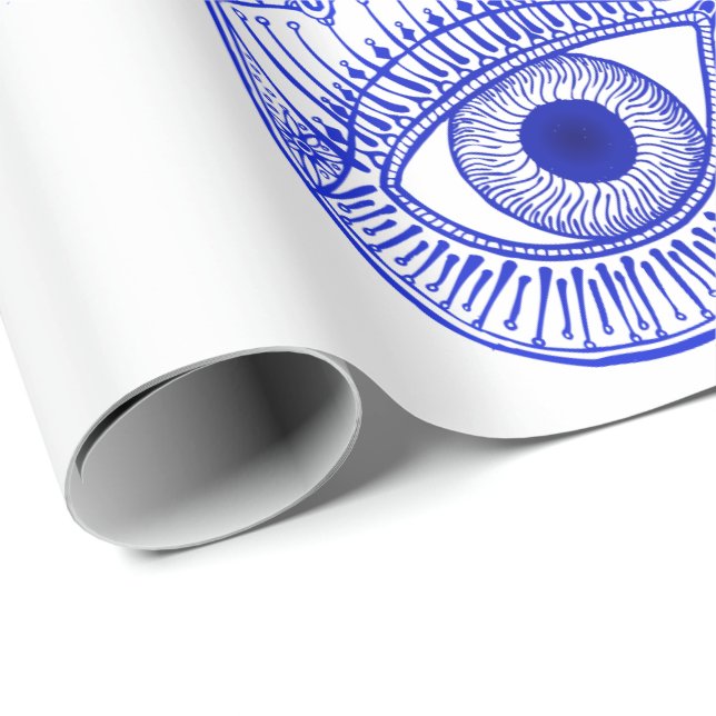 Papel De Regalo Mano Azul Hamsa / Defensa Ojo Mal / Mano María (Esquina del rollo)