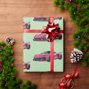 Papel De Regalo Mano de auto deportivo de Corvette rosa C8 dibujad