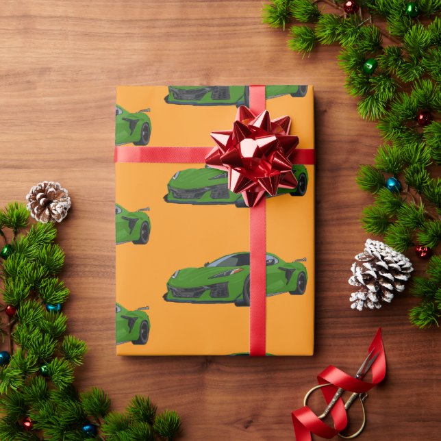 Papel De Regalo Mano de auto deportivo verde C8 Corvette (Regalo de vacaciones)