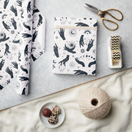 Papel De Regalo Mano mística de Boho Moon blanco negro