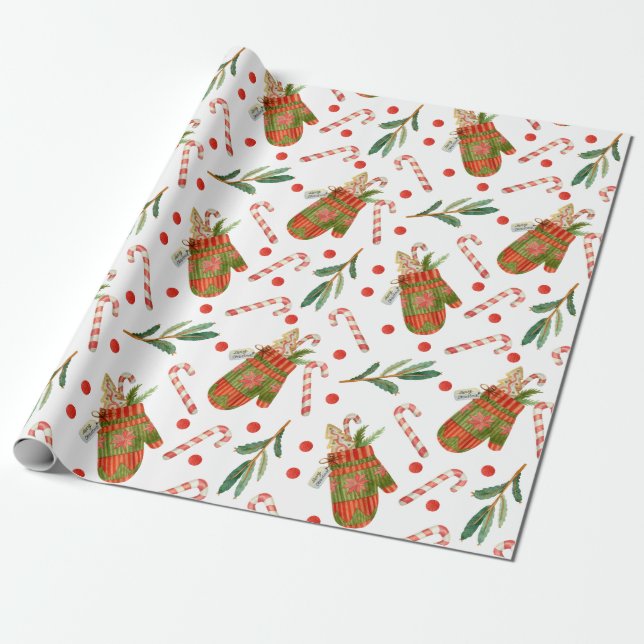 Papel De Regalo Manoplas de Navidad (Desenrollado)