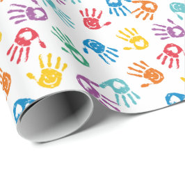 Papel De Regalo Manos pintadas de color crudo en blanco
