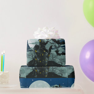 Papel De Regalo Mansión Embrujada Espeluznante Murciélagos Luna Ll