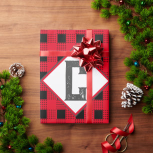 Papel De Regalo manta de búfalo roja y negra Monograma clásico ini