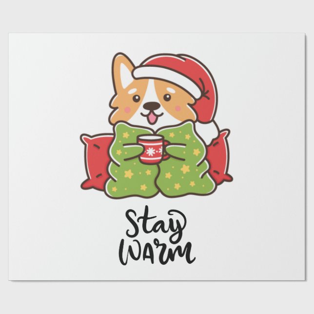 Papel De Regalo Manténgase cálido Navidad Corgi Santa Hat Holiday (Superficie plana)