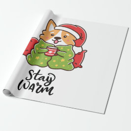 Papel De Regalo Manténgase cálido Navidad Corgi Santa Hat Holiday