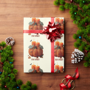 Papel De Regalo Mantente temerosa calabaza con velas