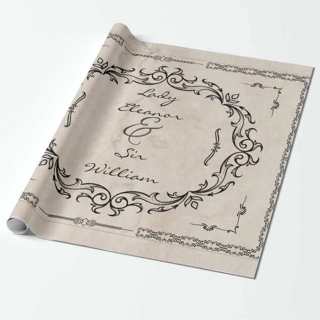 Papel De Regalo Manuscrito medieval Elegante Boda (Desenrollado)