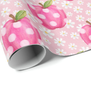 Papel De Regalo Manzana de lunares rosados y patrón sin fisuras de