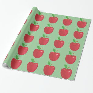 Papel De Regalo Manzana roja y hoja verde regalo verde
