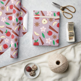 Papel De Regalo Manzanas, Canela, Flores, Estrella Anise Seamless