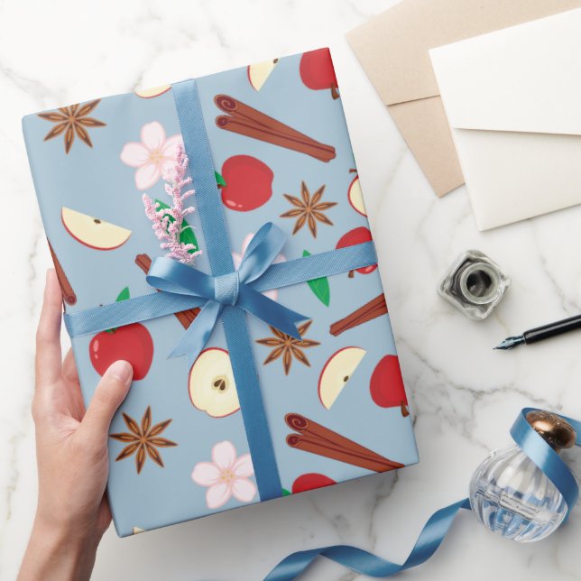 Papel De Regalo Manzanas otoñales, canela y flores sin foco otoño (Regalar)