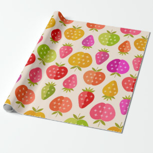 Papel De Regalo manzanas y fresas de mediados de siglo coloridas