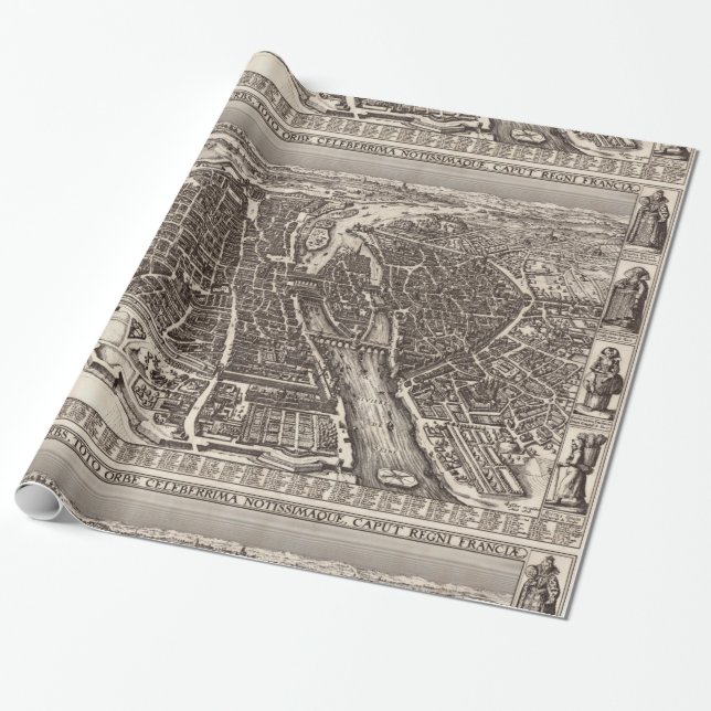Papel De Regalo Mapa 1618 de París de Claes Jansz. Visscher (Desenrollado)
