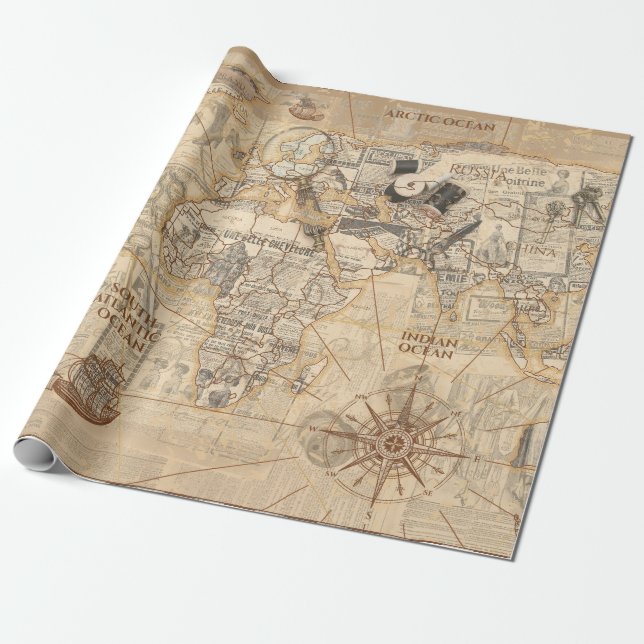 Papel De Regalo mapa antiguo (Desenrollado)