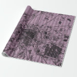 Papel De Regalo Mapa Antiguo de Rayas Malva<br><div class="desc">Papel de envolver con patrón de rayas púrpura oscuro y mapa vintage de París.</div>
