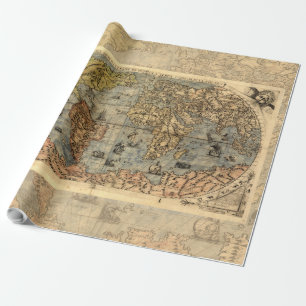 Papel De Regalo Mapa Antiguo del Mundo de Forlani de 1565 Cartogra