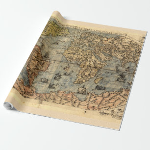 Papel De Regalo Mapa Antiguo del Mundo de Forlani de 1565 Cartogra