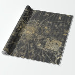 Papel De Regalo Mapa antiguo gris y dorado con lámina<br><div class="desc">Papel de regalo de mapa antiguo gris y dorado.</div>