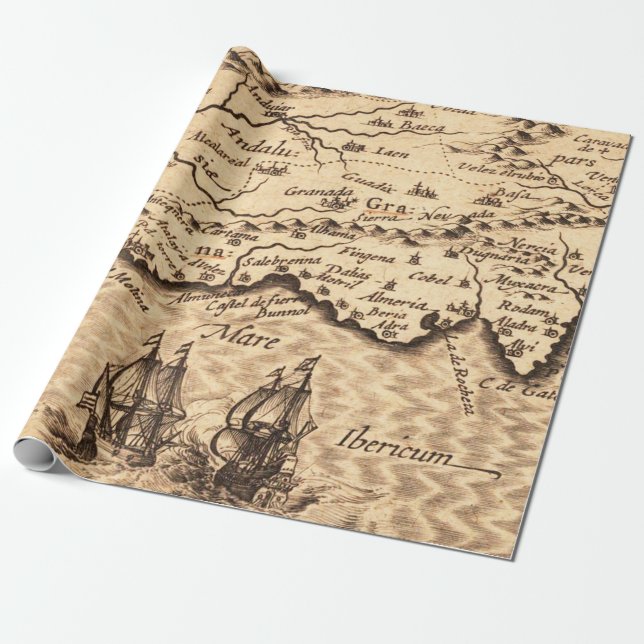 Papel De Regalo Mapa antiguo inspirado (3) (Desenrollado)