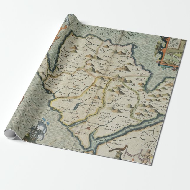 Papel De Regalo Mapa antiguo inspirado (7) (Desenrollado)