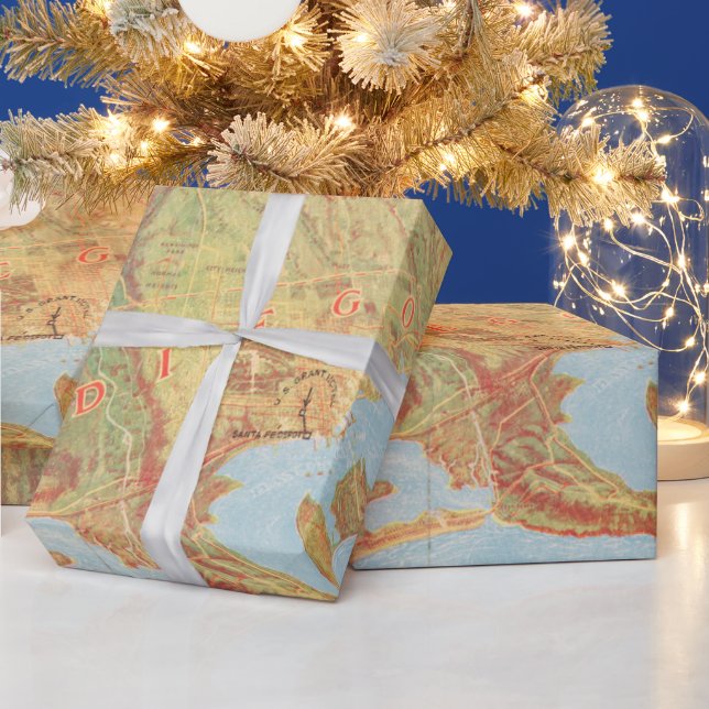 Papel De Regalo Mapa CA de San Diego (1915)  (Vacaciones)