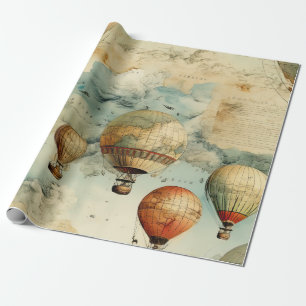 Papel De Regalo Mapa caprichoso de globos aerostáticos coloridos